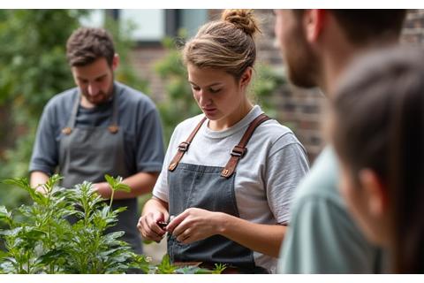 Instructor demonstrating how to prune a shrub