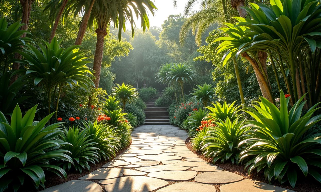 Lush, vibrant garden with a variety of plants and elegant pathways, representing garden design expertise.