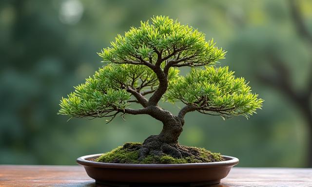 Small, intricately pruned bonsai tree